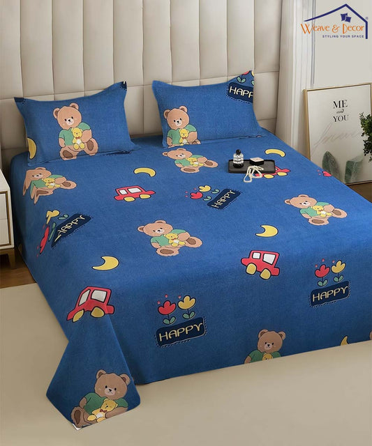 Happy Teddy Kids Flat Bedsheet With Pillow Covers