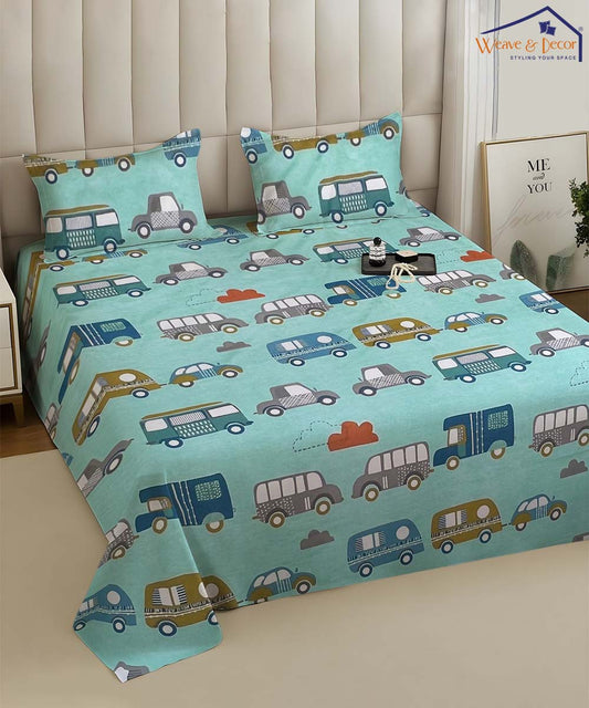 Mint Drive Kids Flat Bedsheet With Pillow Covers