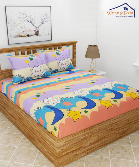 Dreamy Starry Night Kid Flat Bedsheet With Pillow Covers