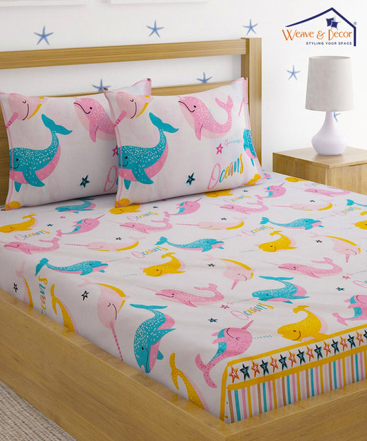 Ocean Fantasy Kids Bedsheet  With Pillow Cover
