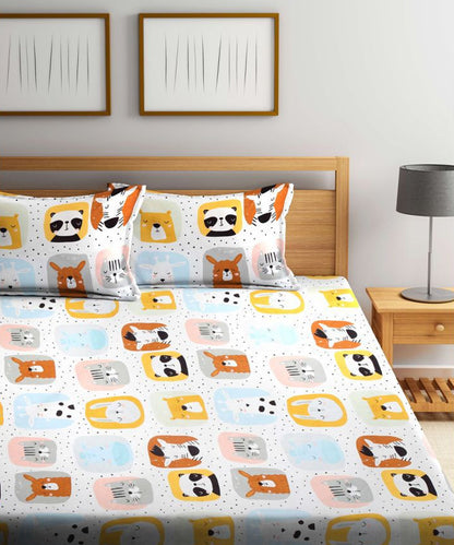 Cuddly Critters Kids Flat Bedsheet With Pillow Covers