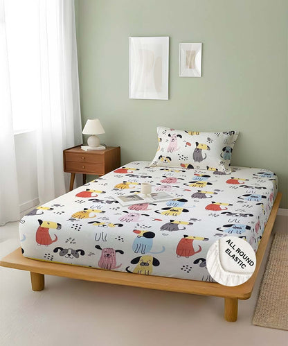 Puppy Pop Kids Single Bedsheet With 1 Pillow Cover