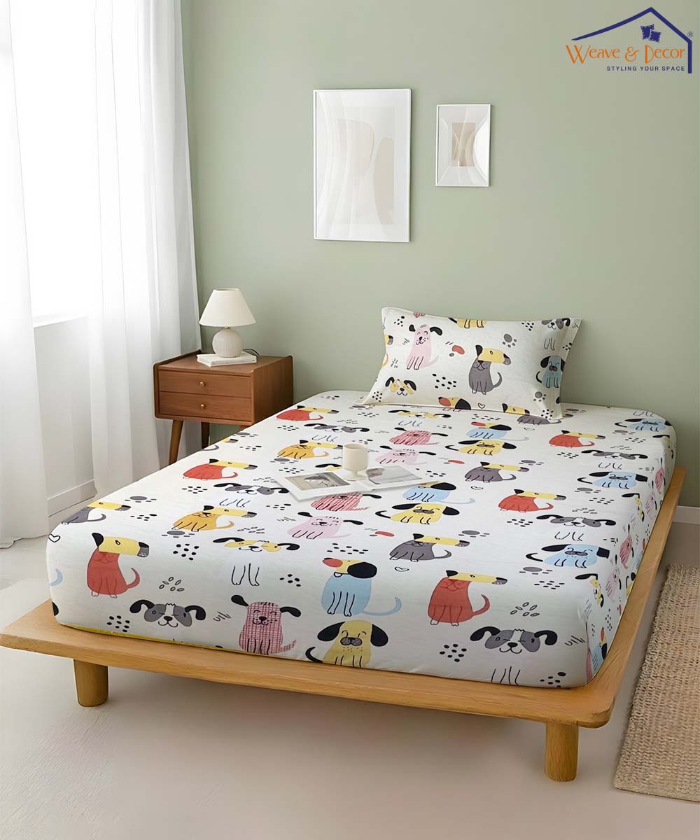 Puppy Pop Kids Single Bedsheet With 1 Pillow Cover