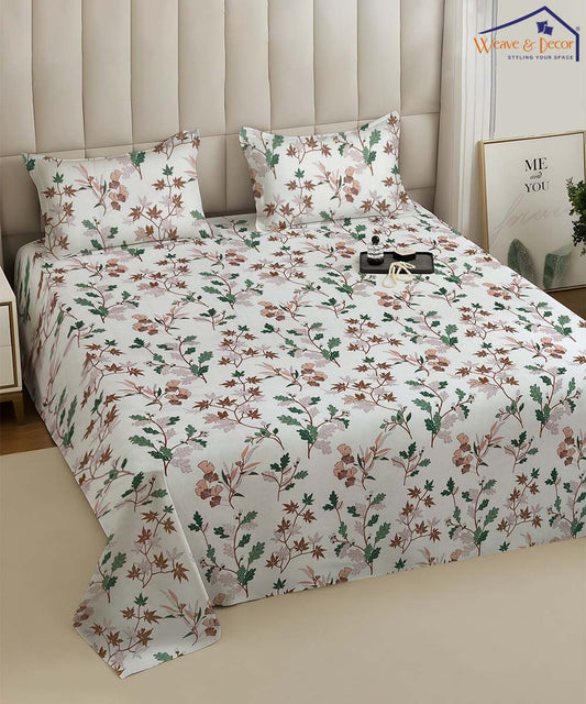 Leafy Meadow Super King Fitted Bedsheet With 2 Pillow Covers