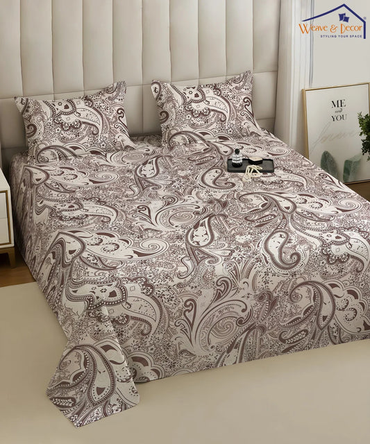 Taupe Paisley Elegance Cotton Bedsheet With 2 Pillow Covers