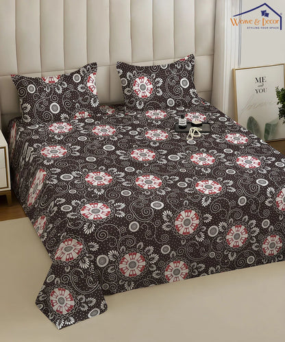 Midnight Floral Swirl Cotton Bedsheet With 2 Pillow Covers