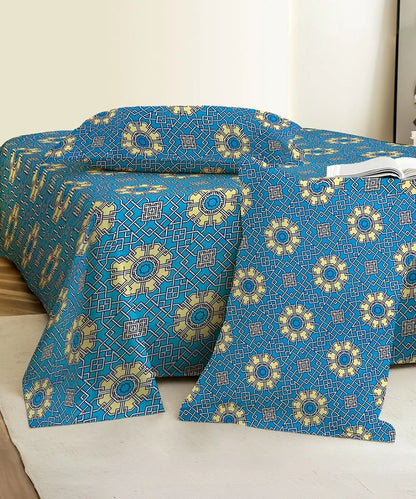 Azure Mosaic Charm Cotton Double Bedsheet with Pillow Covers