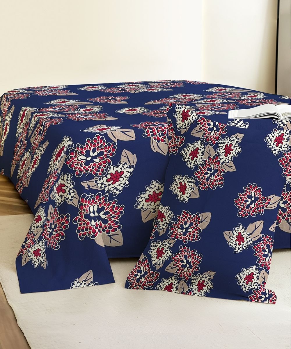 Midnight Bloom Floral  – 130 GSM Cotton Single Bedsheet With Pillow Cover |90x60 inches
