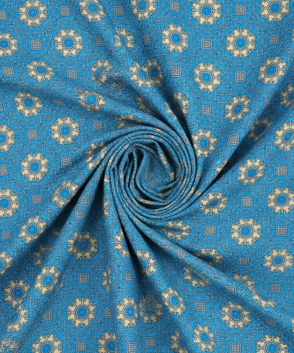Azure Mosaic Charm – 130 GSM Cotton Fitted Bedsheet With Pillow Cover