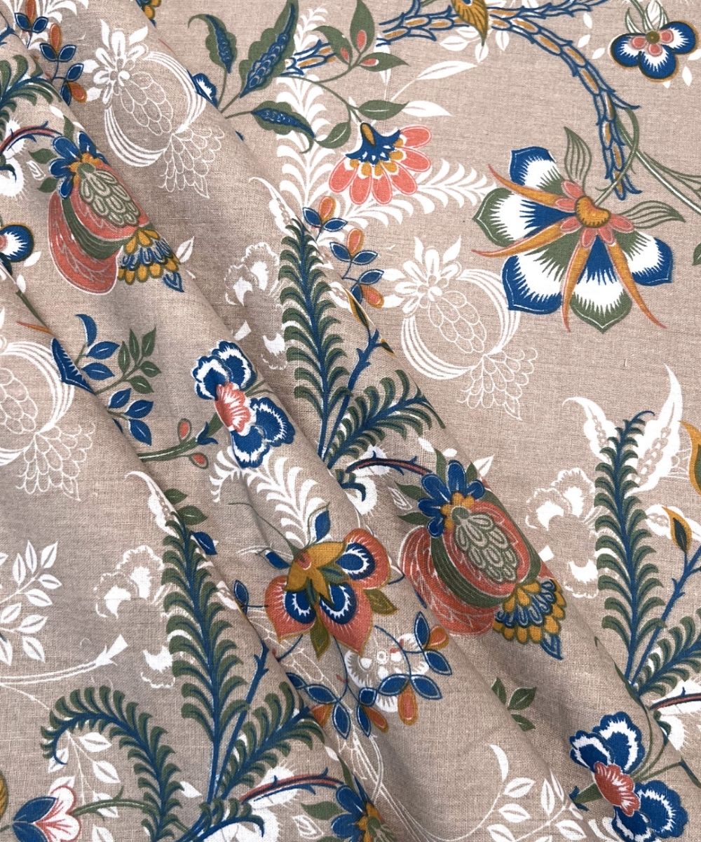 Beige Floral Trail – 130 GSM Cotton Fitted Bedsheet With Pillow Cover