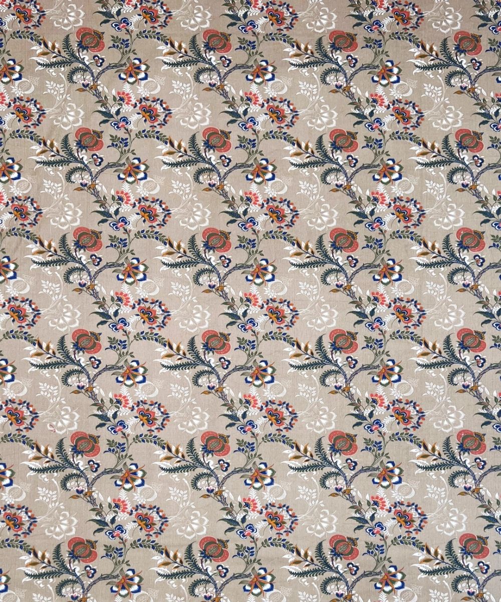 Beige Floral Trail – 130 GSM Cotton Fitted Bedsheet With Pillow Cover