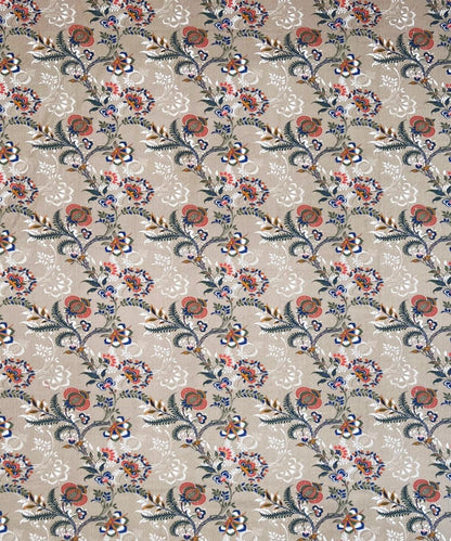 Beige Floral Trail – 130 GSM Cotton Fitted Bedsheet With Pillow Cover