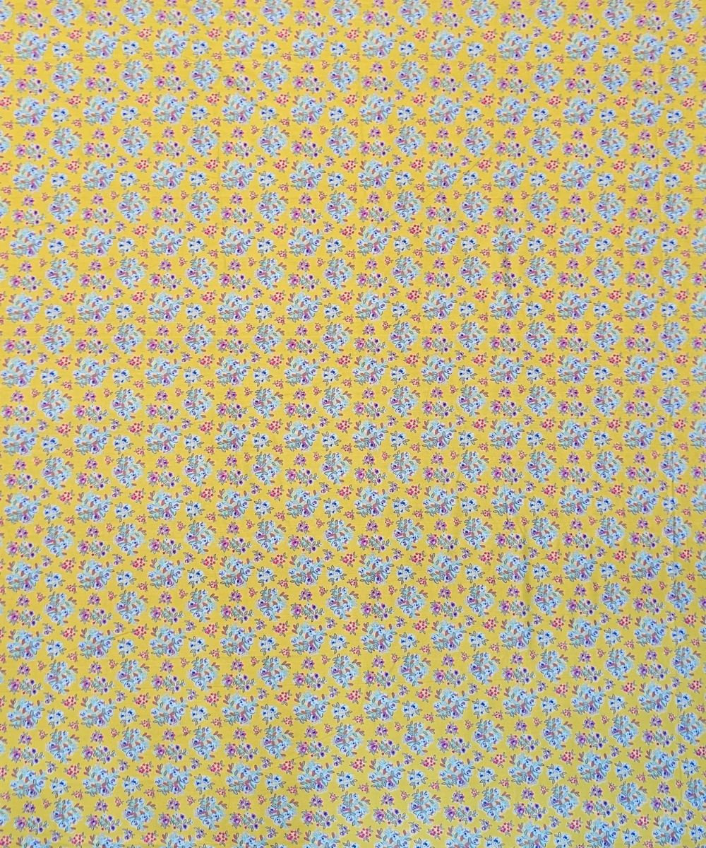 Sunshine Yellow Tiny Floral Elegance  – 130 GSM Cotton Fitted Bedsheet With Pillow Cover