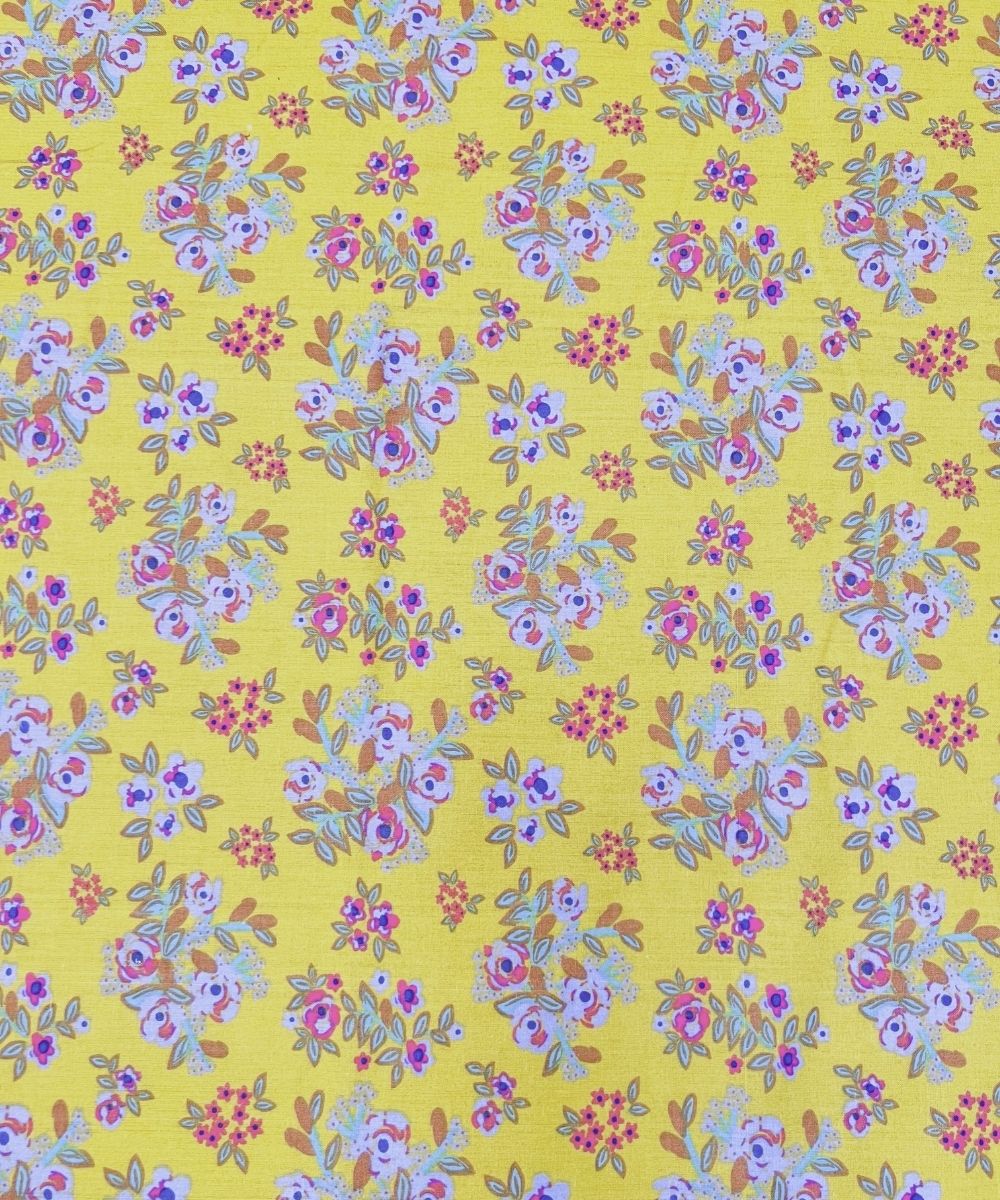 Sunshine Yellow Tiny Floral Elegance  – 130 GSM Cotton Fitted Bedsheet With Pillow Cover