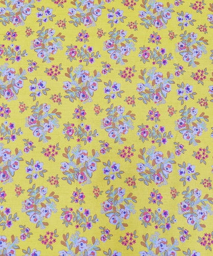 Sunshine Yellow Tiny Floral Elegance  – 130 GSM Cotton Fitted Bedsheet With Pillow Cover