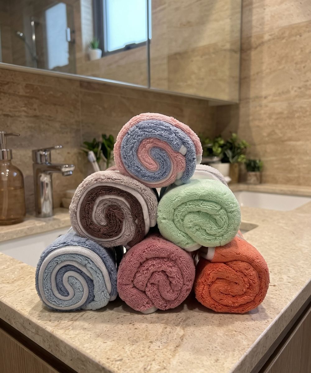 Reversible Microfiber Hand Towel (40x60 cm) | Super Soft & Ultra Absorbent | Quick Dry, Lightweight & Durable | Premium Hand Towel with Hanging Loop