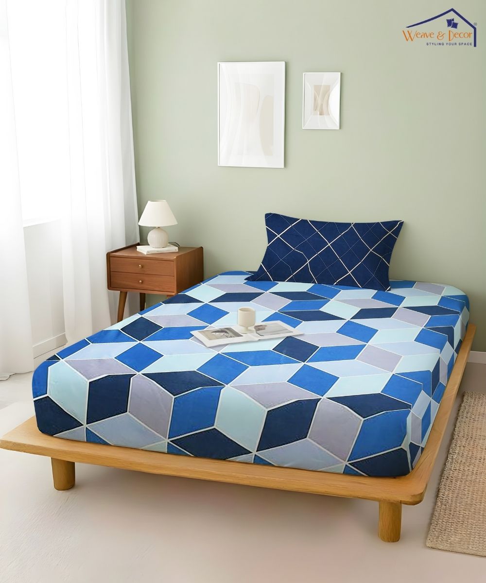 Modern Rhombus Fitted Bedsheet With Pillow Cover