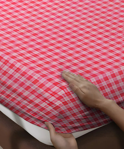 Pink Gingham King Size Bedsheet With 2 Pillow Cover