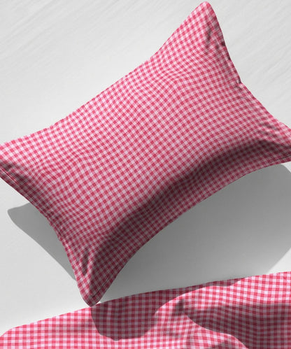 Pink Gingham King Size Bedsheet With 2 Pillow Cover