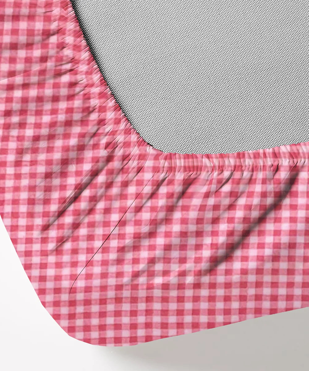 Pink Gingham King Size Bedsheet With 2 Pillow Cover
