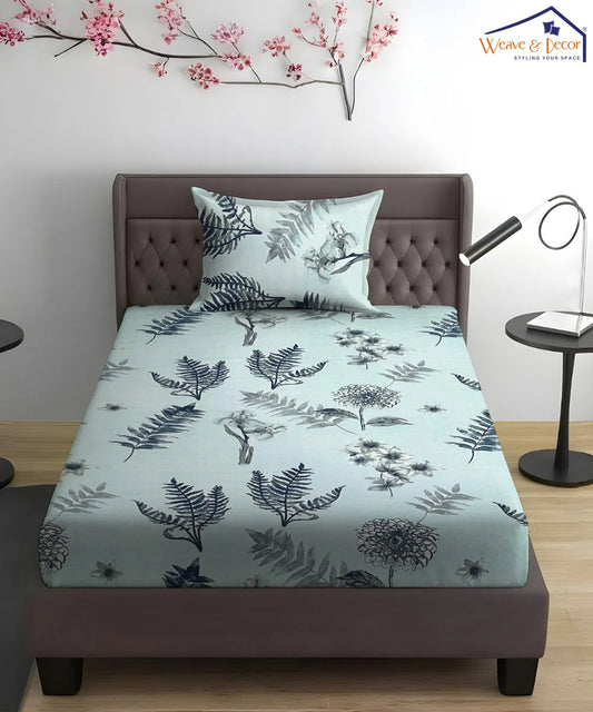 Misty Fern Floral Flat Bedsheet With Pillow Covers