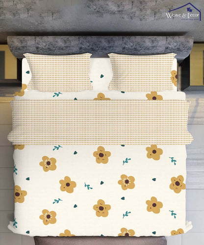 Golden Daisy Floral Bedsheet With Pillow Covers