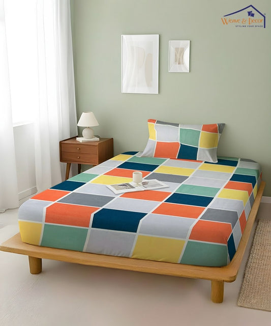 Multicolor Checks Flat Bedsheet With Pillow Cover