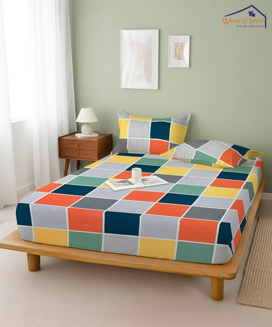 Multicolor Checks Flat Bedsheet With Pillow Cover