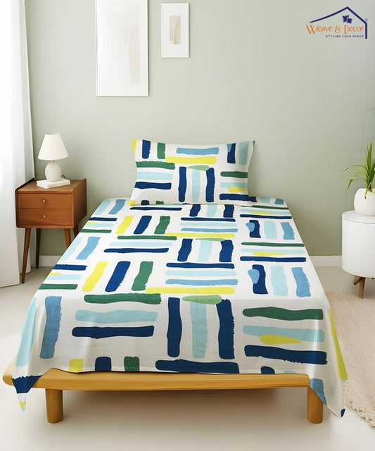 Multi Color Flat Double Bedsheet with 2 Pillow Covers