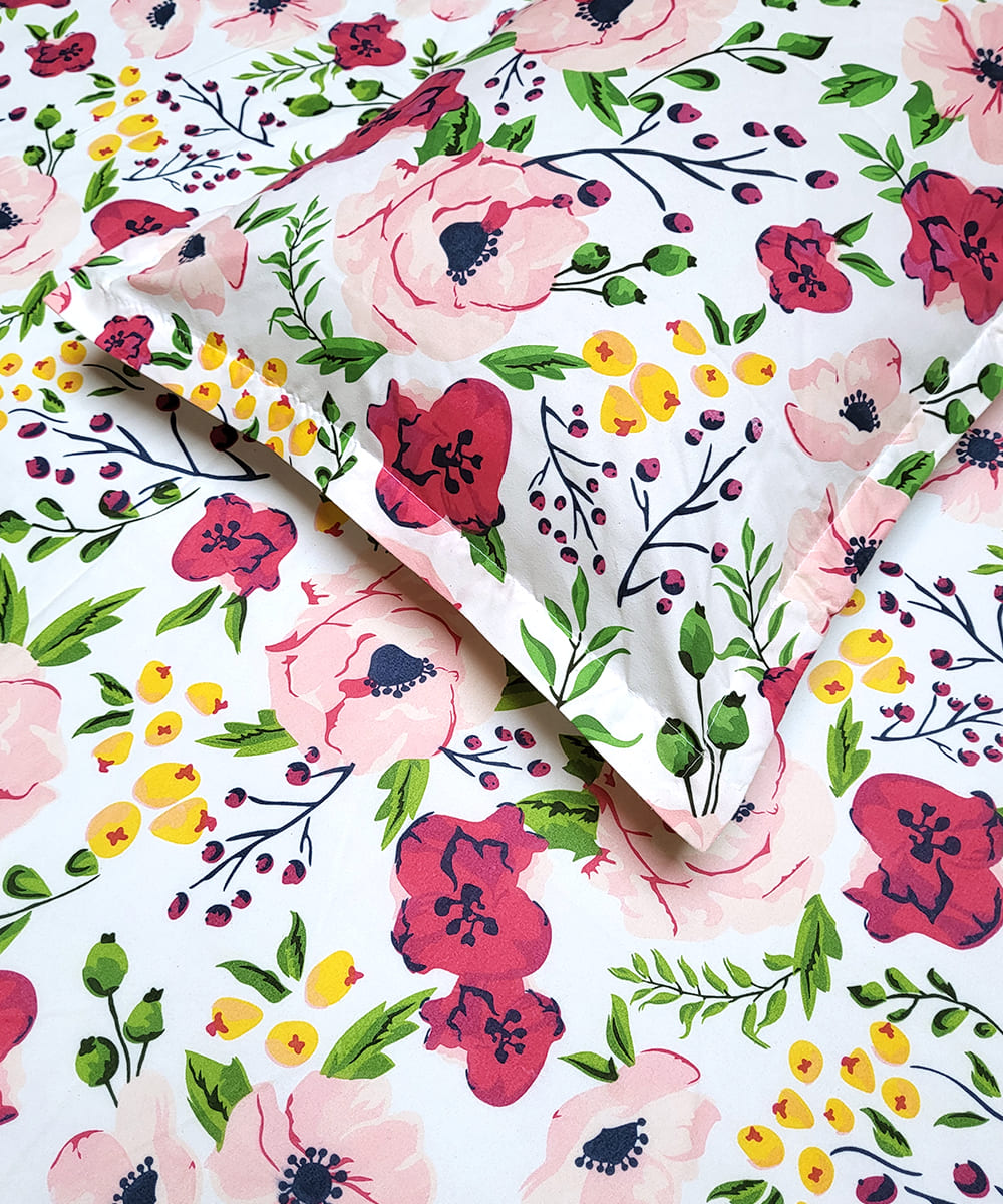 Multi color Floral Fitted Bedsheet With Pillow Cover