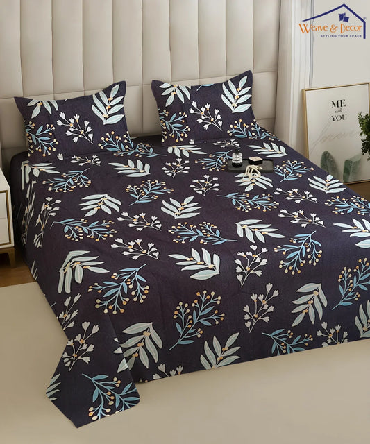 Blue Floral Super King Fitted Bedsheet With 2 Pillow Covers