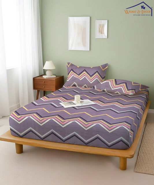 Purple Zigzag King Size Bedsheet With 2 Pillow Covers