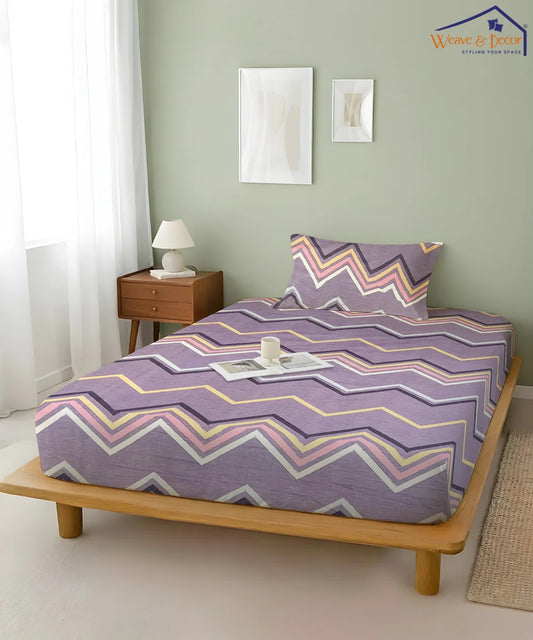 Purple Zigzag King Size Bedsheet With 2 Pillow Covers