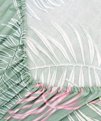 Green Leaves Single Bedsheet With 1 Pillow Cover