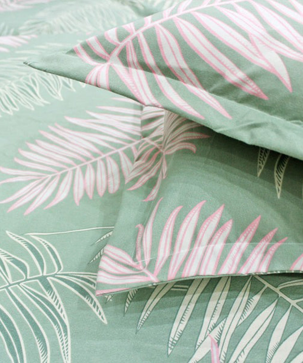 Green Leaves Flat Double Bedsheet With 2 Pillow Covers