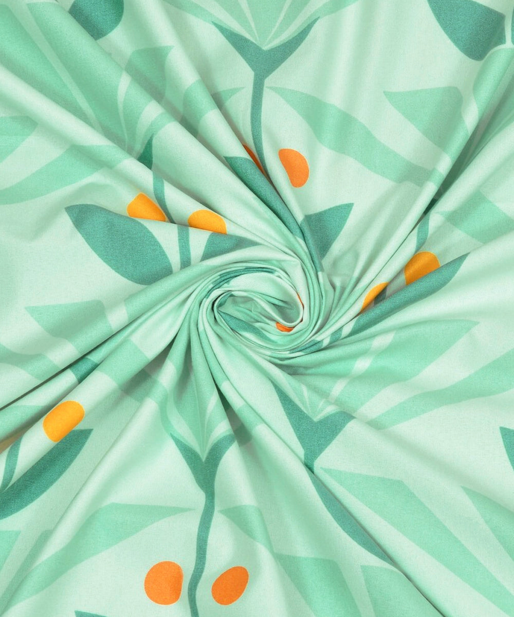 Green Floral Single Fitted Bedsheet With 1 Pillow Cover