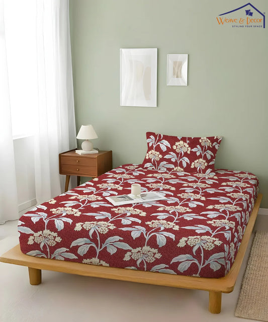Floral House Flat Double Bedsheet With 2 Pillow Cover