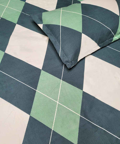 Blue-Green Geometric Fitted Bedsheet With Pillow Cover