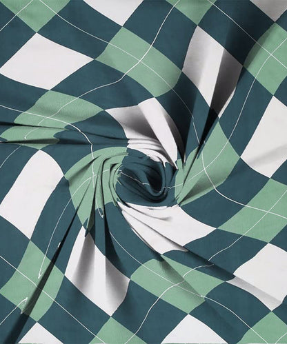 Blue-Green Geometric Fitted Bedsheet With Pillow Cover