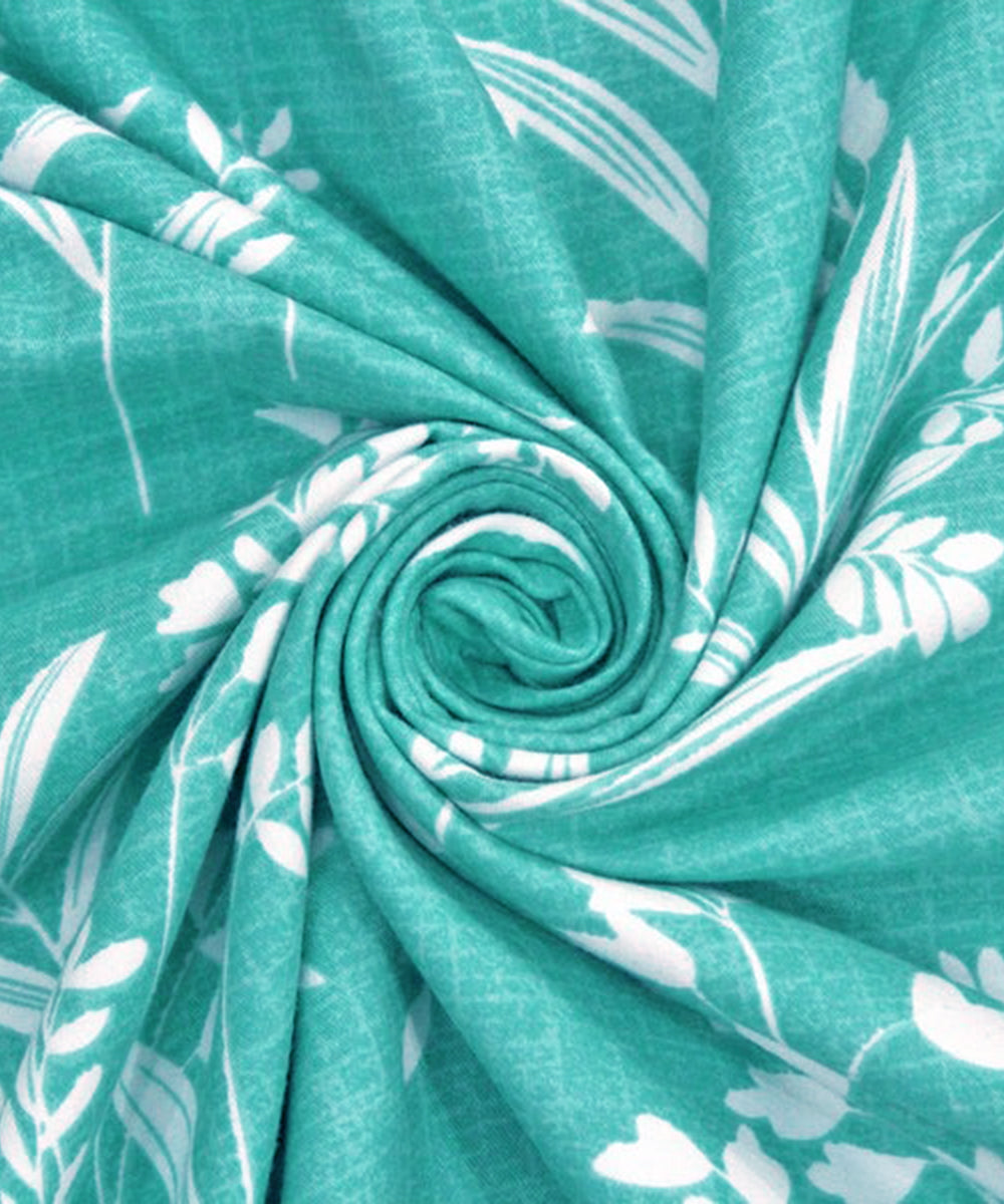 Turquoise Floral Fitted Bedsheet With Pillow Cover