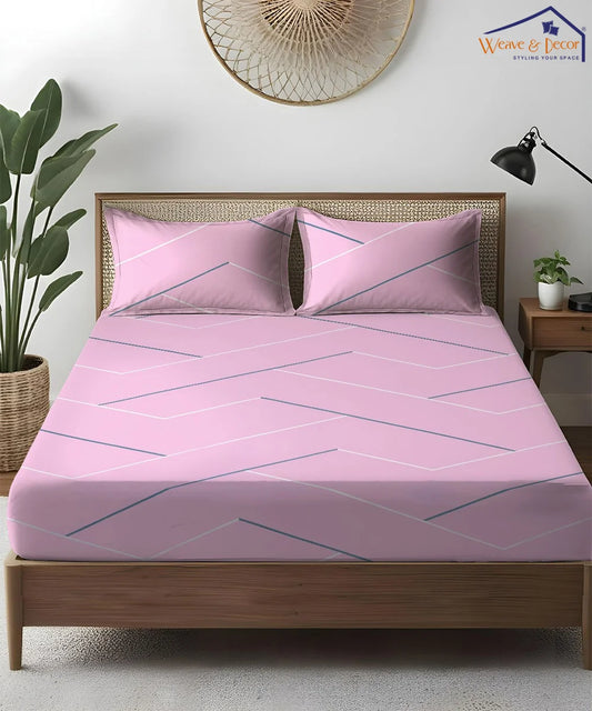Pink Lines King Size Bedsheet With 2 Pillow Covers