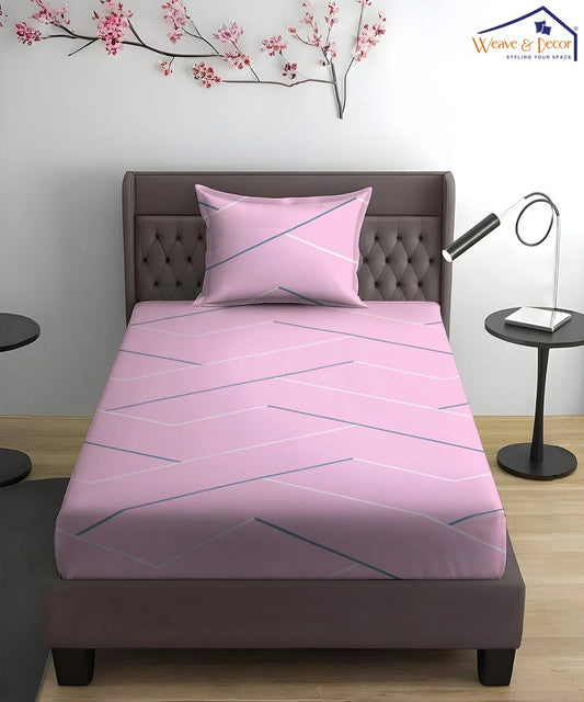 Pink Lines King Size Bedsheet With 2 Pillow Covers