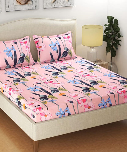 Pink Blossom  Fitted Bedsheet With Pillow Cover