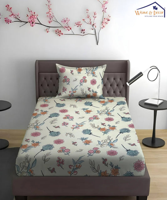 Off White Blossom King Size Bedsheet With 2 Pillow Cover