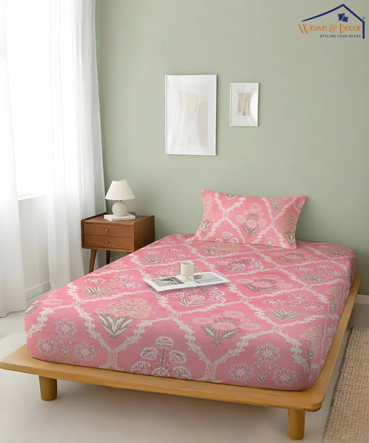 Coral Blossom Flat Double Bedsheet With 2 Pillow Covers