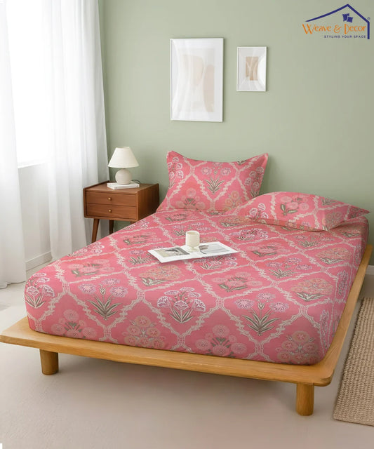 Coral Blossom Flat Double Bedsheet With 2 Pillow Covers