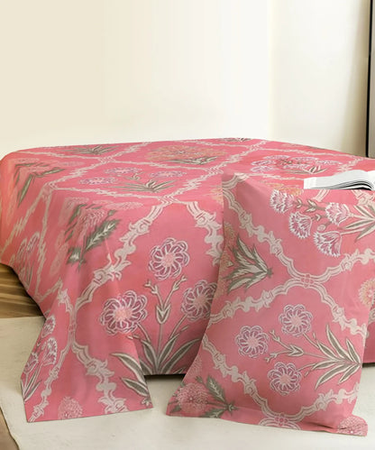 Coral Blossom Flat Double Bedsheet With 2 Pillow Covers