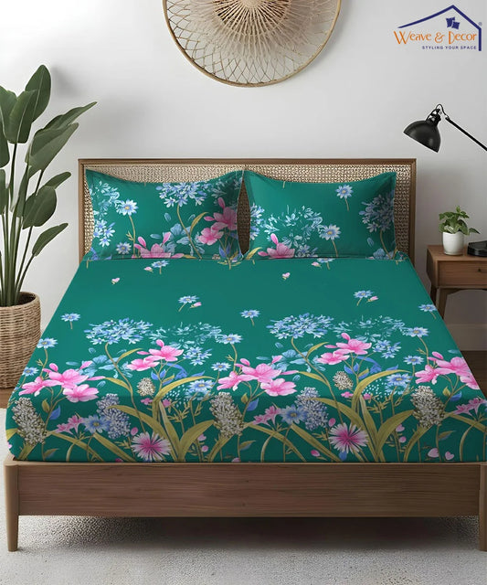 Ever Green Floral Charm King Size Bedsheet With 2 Pillow Cover
