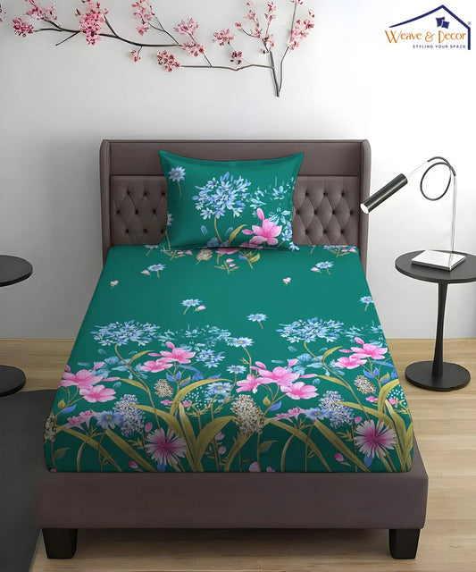 Ever Green Floral Charm King Size Bedsheet With 2 Pillow Cover