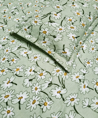 Mint Daisy Delight Fitted Bedsheet With Pillow Cover